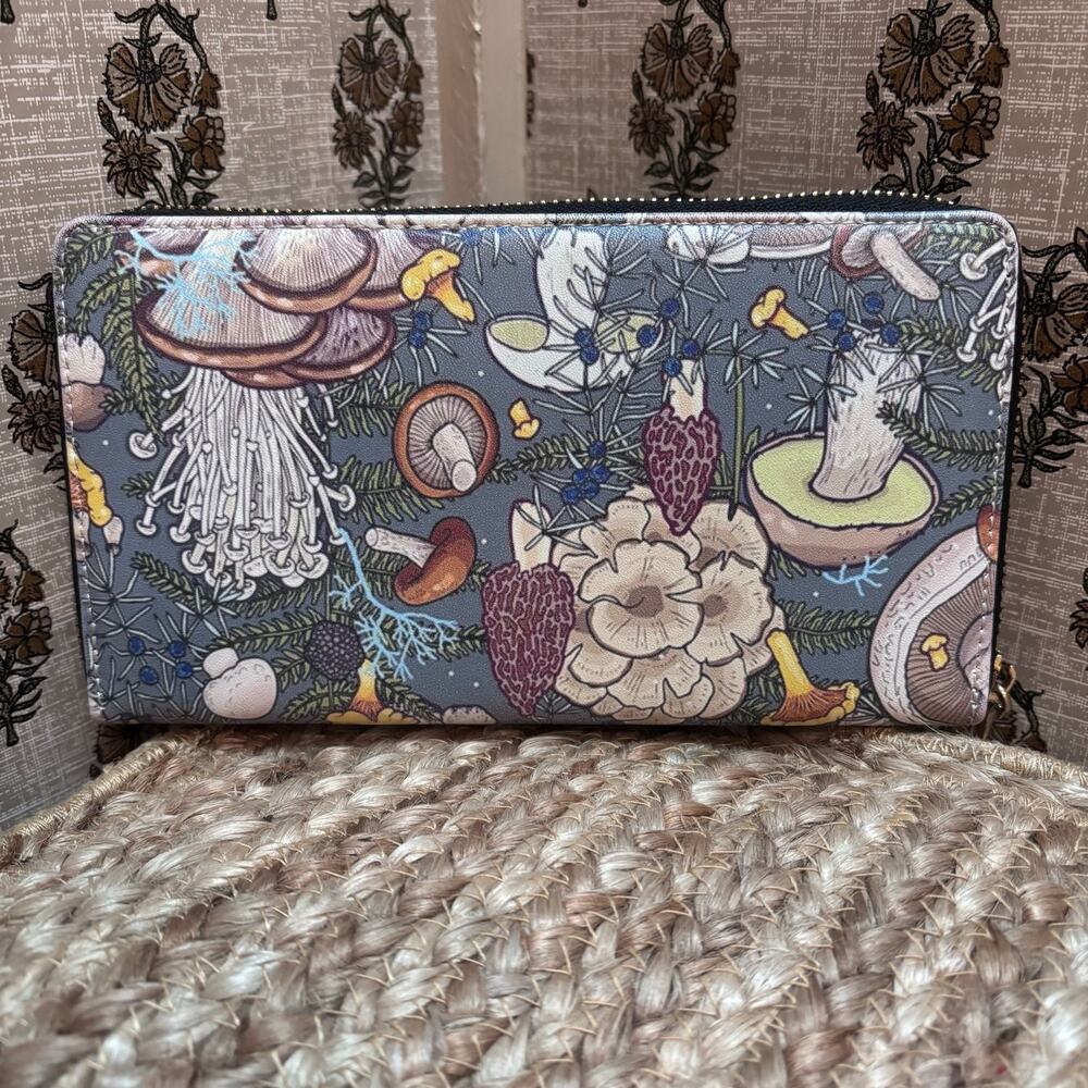 Mushroom Forest Botanical Cottagecore Zip Around Continental Clutch Wallet